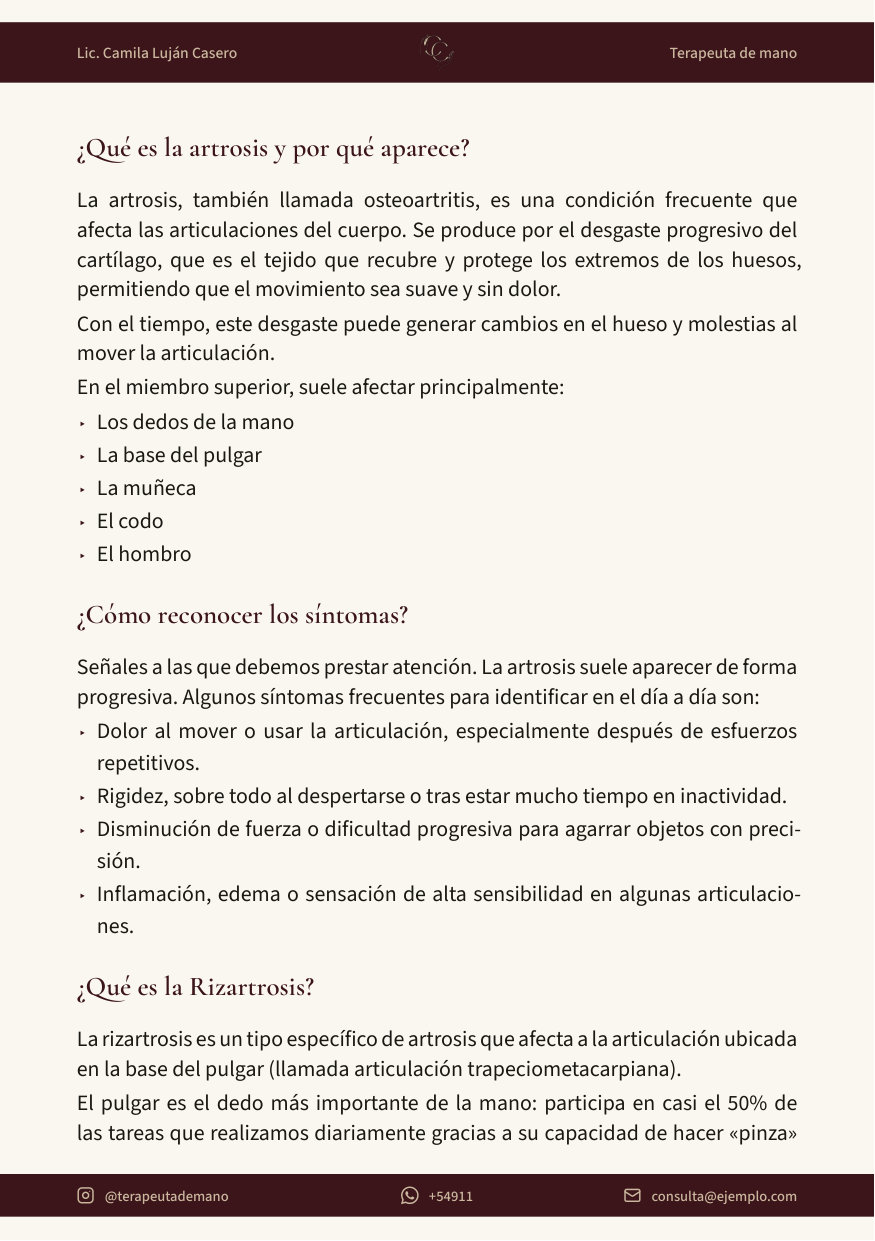 Vista previa página 2 — Artrosis y rizartrosis, cuidá tus manos en casa